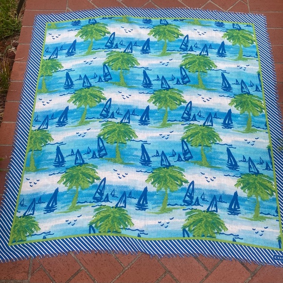 COACH Palm Trees & Sailboats Lightweight SCARF - scarf or wrap! - Picture 1 of 5